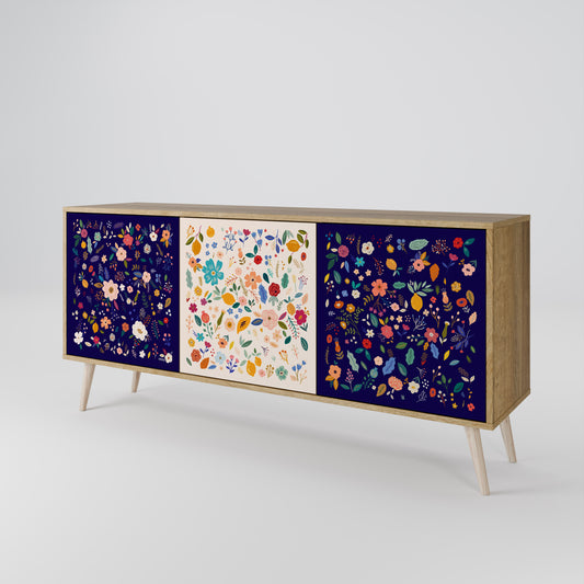 FLORAL COMBINATION 3-Door Sideboard in Oak Effect