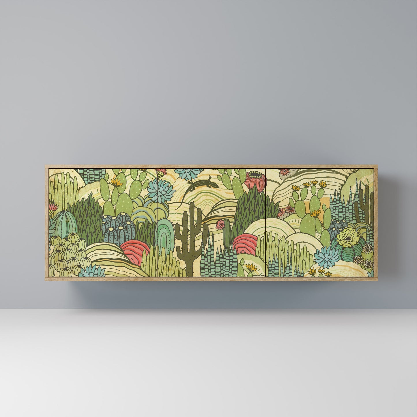 Credenza SUCCULENTS KALEIDOSCOPE a 3 ante in effetto rovere