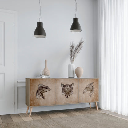 STEAMPUNK CLAN 3-Door Sideboard in Oak Effect