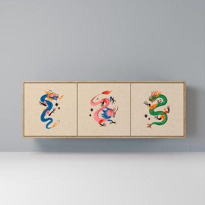 MYTHOLOGICAL CREATURES 3-Door Sideboard in Oak Effect
