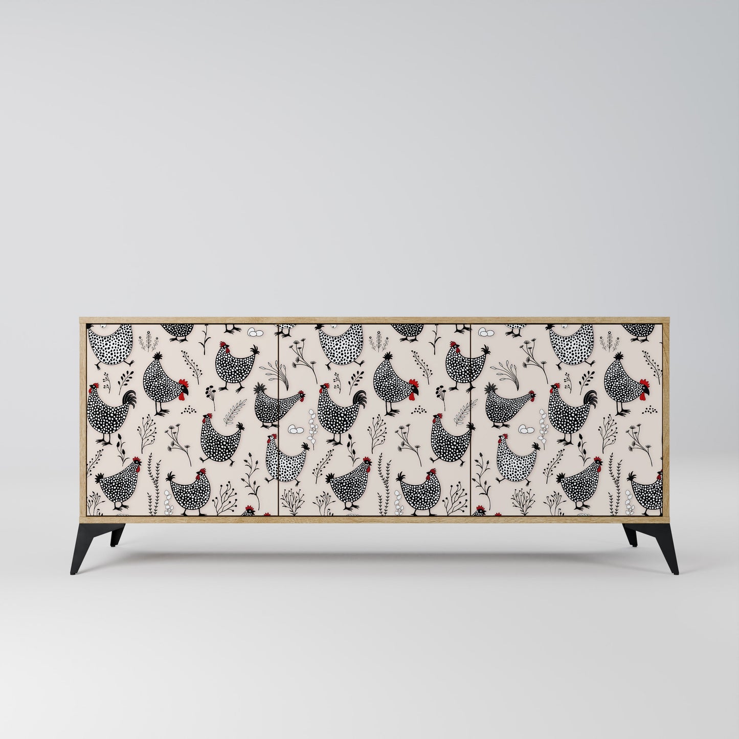 HAPPY HENS 3-Door Sideboard in Oak Effect