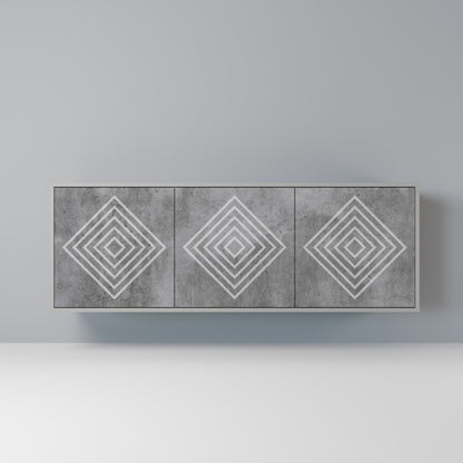 POLYGONAL ARTISTRY 3-Door Sideboard in Grey Finish