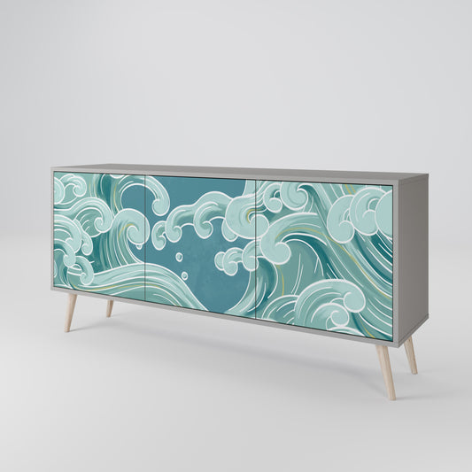 Credenza a 3 ante ASIAN SWAY in finitura grigia