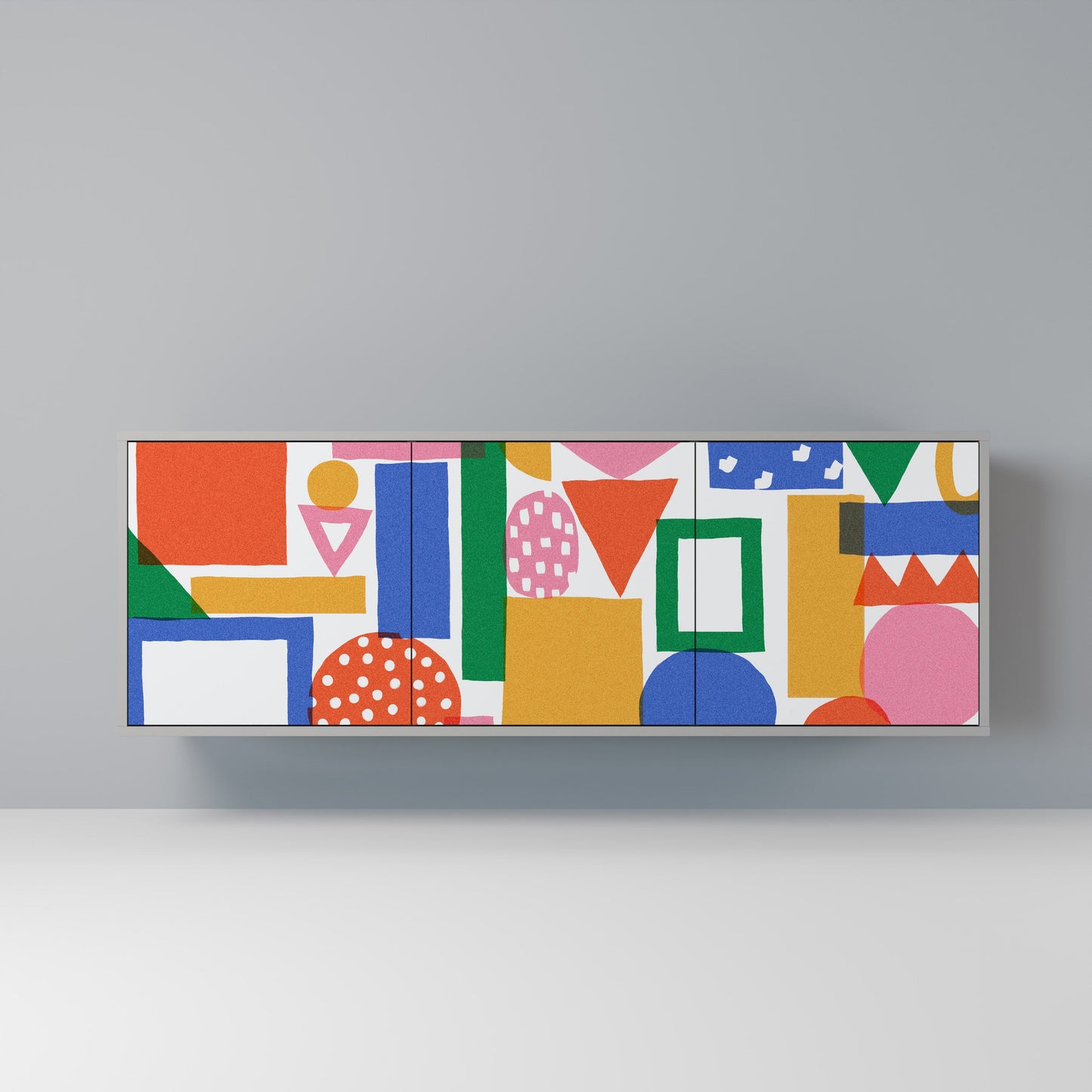 GEOMETRIC GLIMMER 3-Door Sideboard in Grey Finish