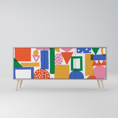 GEOMETRIC GLIMMER 3-Door Sideboard in Grey Finish