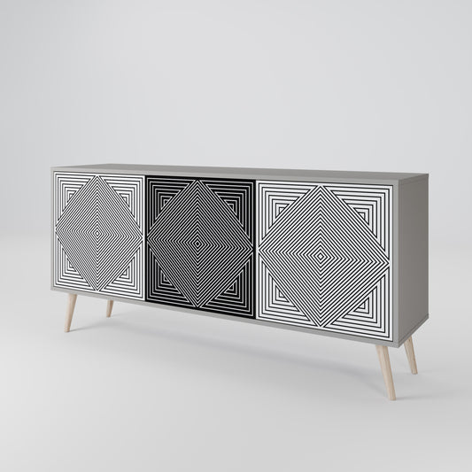POLYGON ILLUSION 3-Door Sideboard in Grey Finish