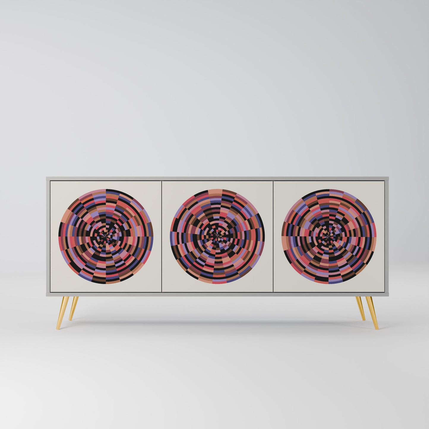 BROWN CIRCLES 3-Door Sideboard in Grey Finish