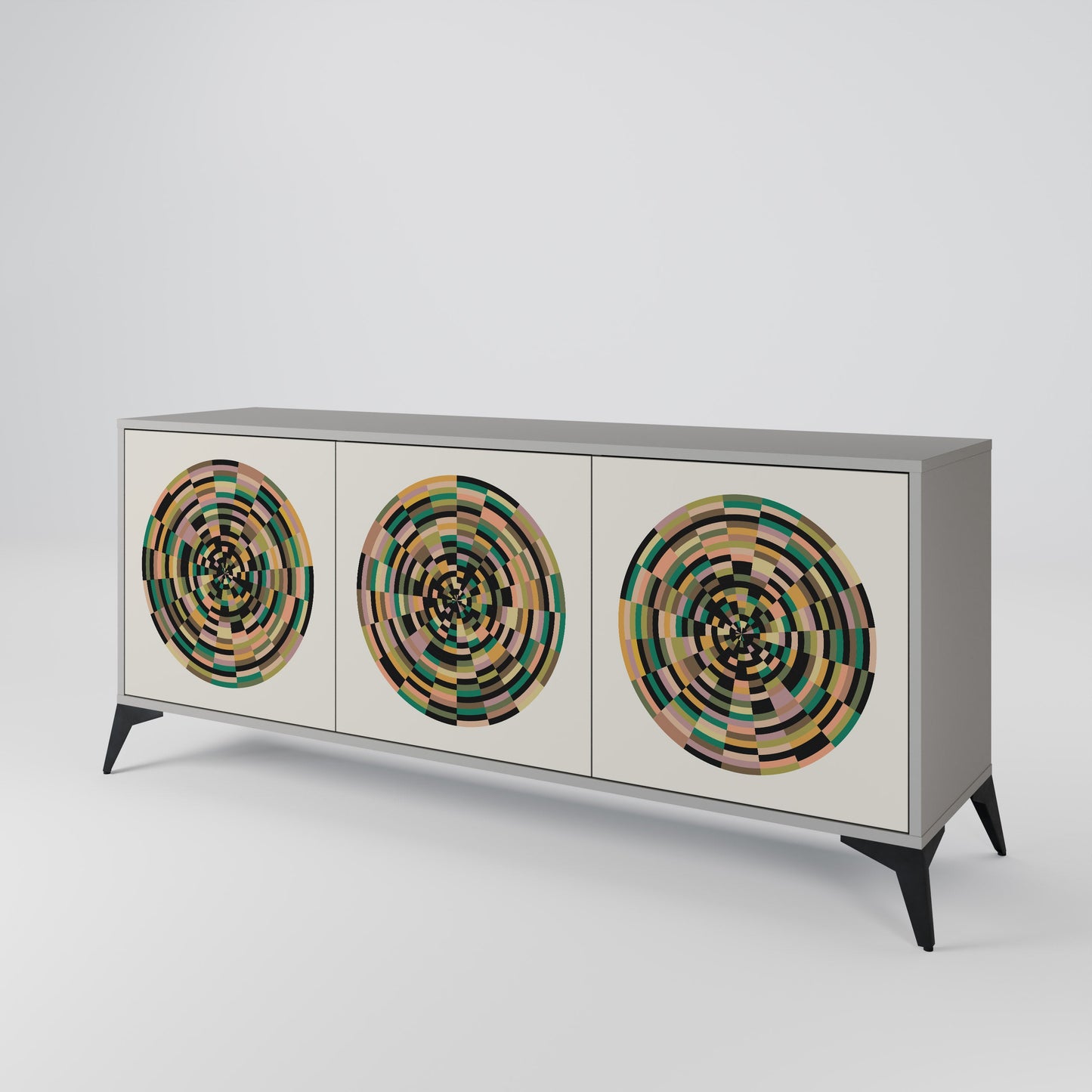 GREEN CIRCLES 3-Door Sideboard in Grey Finish