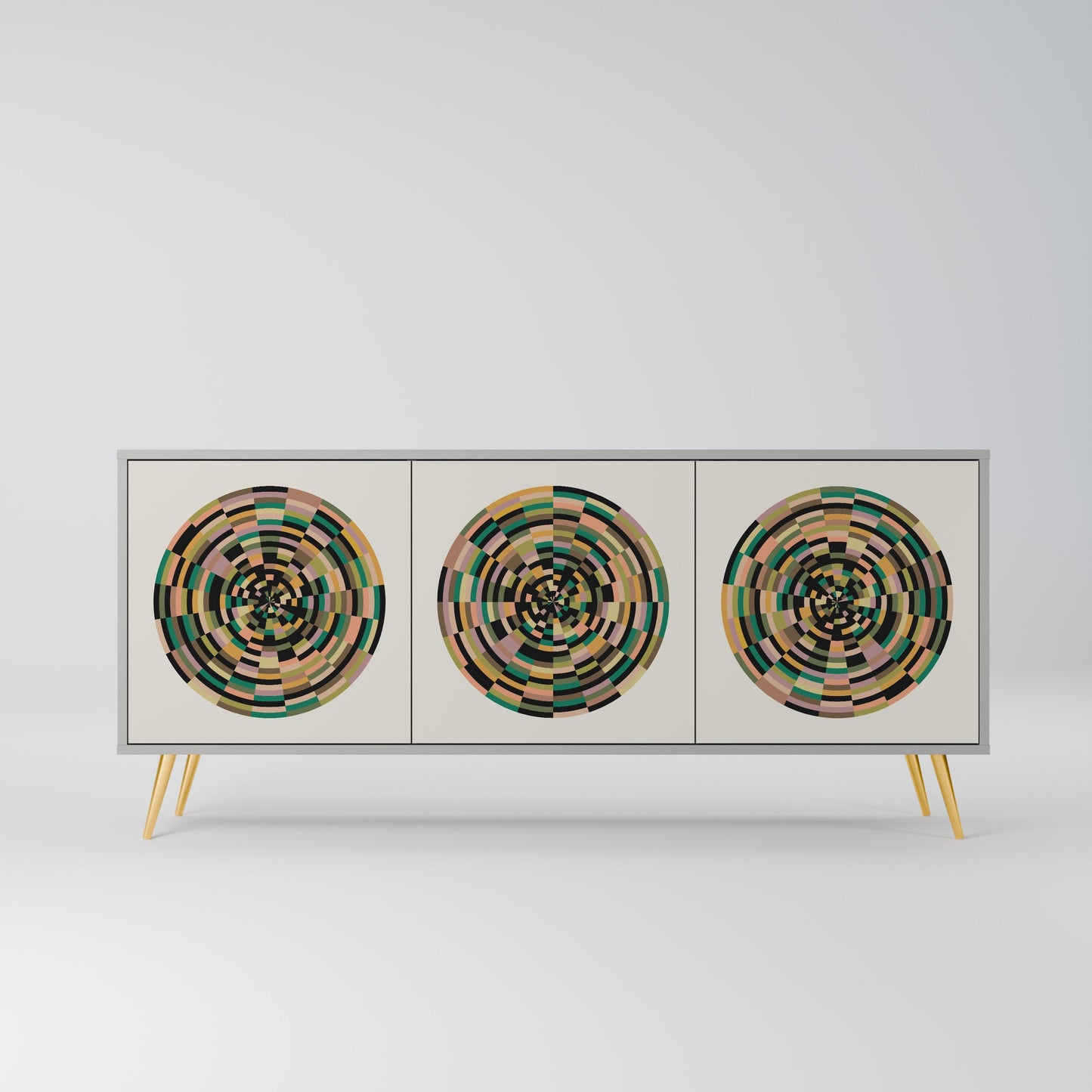 GREEN CIRCLES 3-Door Sideboard in Grey Finish