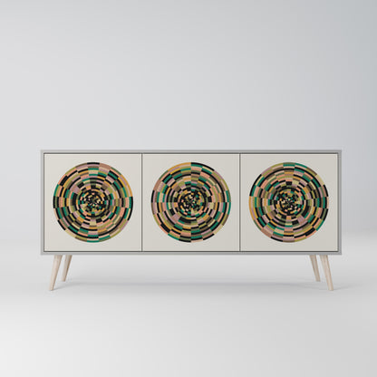 GREEN CIRCLES 3-Door Sideboard in Grey Finish