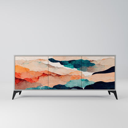 Credenza a 3 ante ABSTRACT LANDSCAPE in finitura grigia