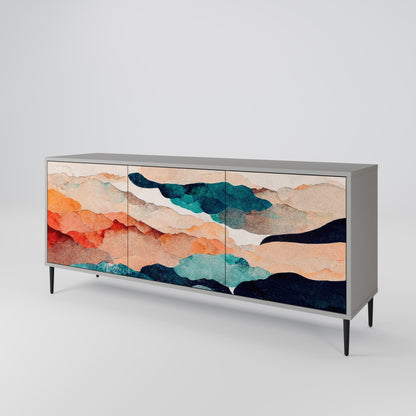 Credenza a 3 ante ABSTRACT LANDSCAPE in finitura grigia