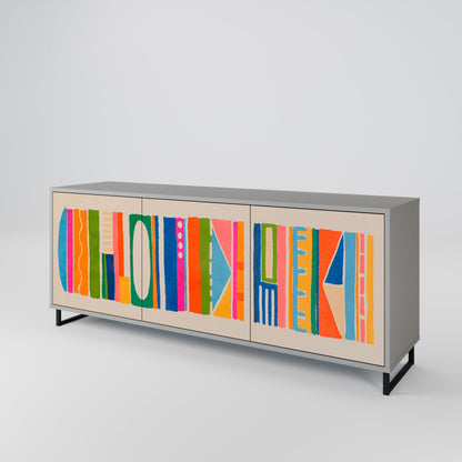 GEOMETRIC SHINE 3-Door Sideboard in Grey Finish