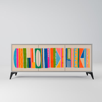 GEOMETRIC SHINE 3-Door Sideboard in Grey Finish