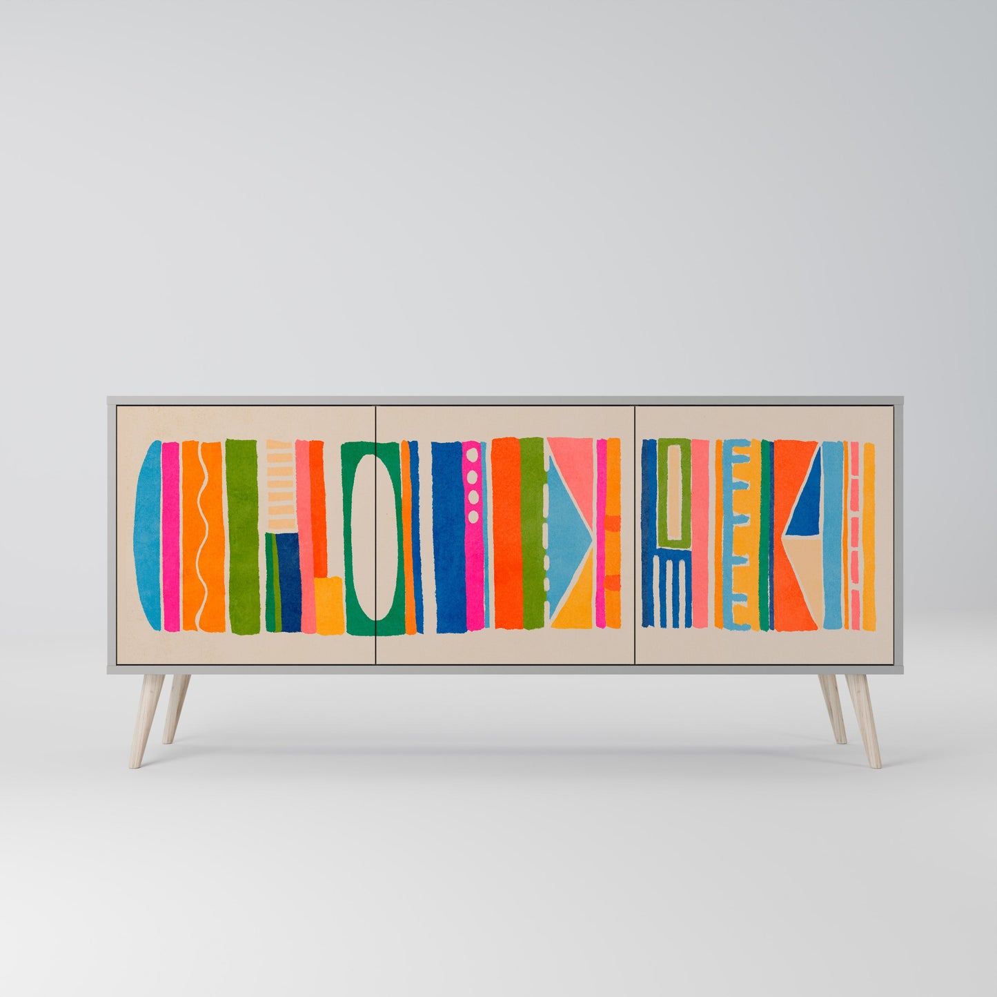 GEOMETRIC SHINE 3-Door Sideboard in Grey Finish