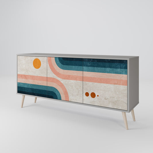 TWO HALVES 3-Door Sideboard in Grey Finish
