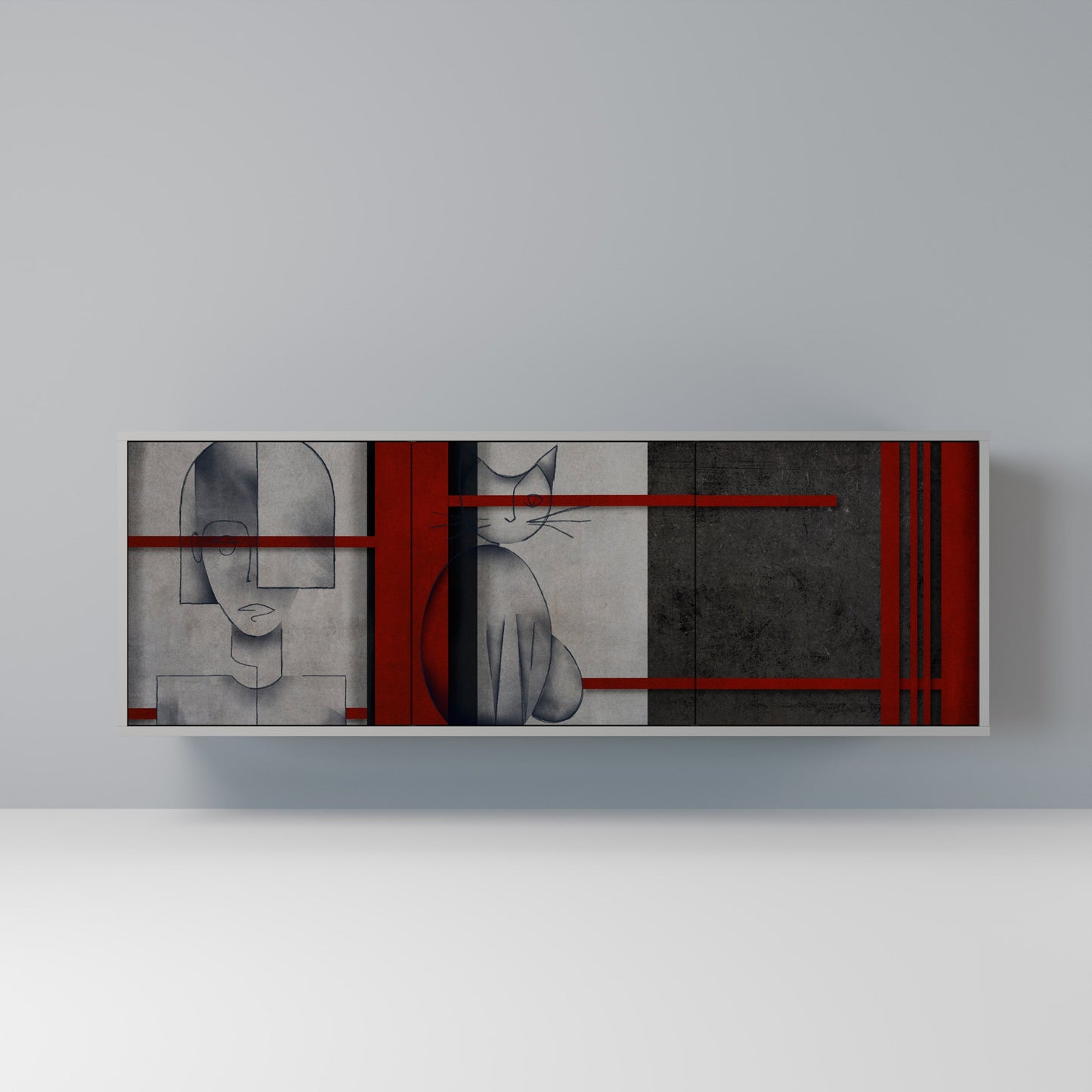 GRAY FIGURES 3-Door Sideboard in Grey Finish