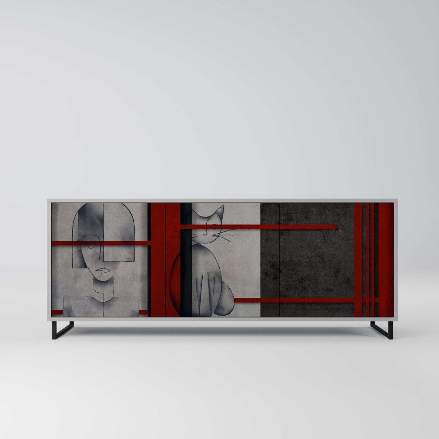 GRAY FIGURES 3-Door Sideboard in Grey Finish