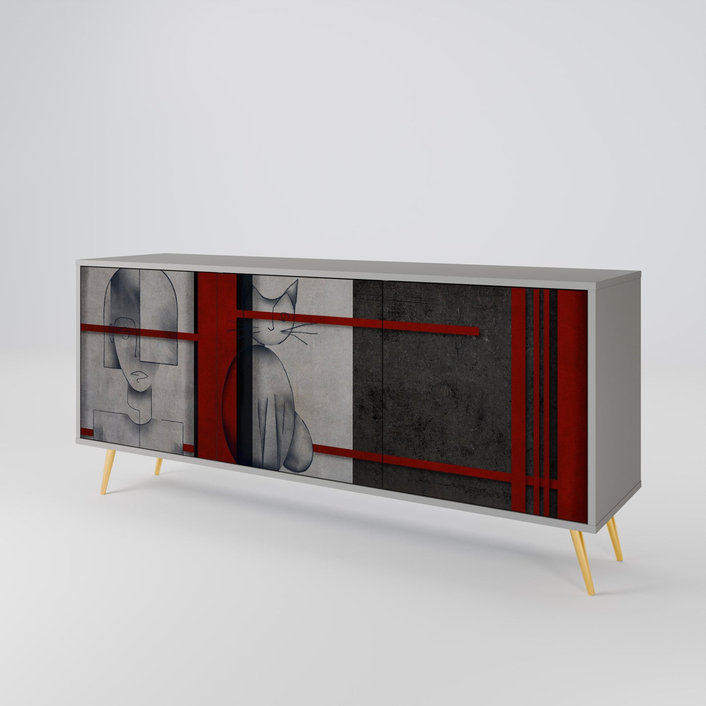 GRAY FIGURES 3-Door Sideboard in Grey Finish