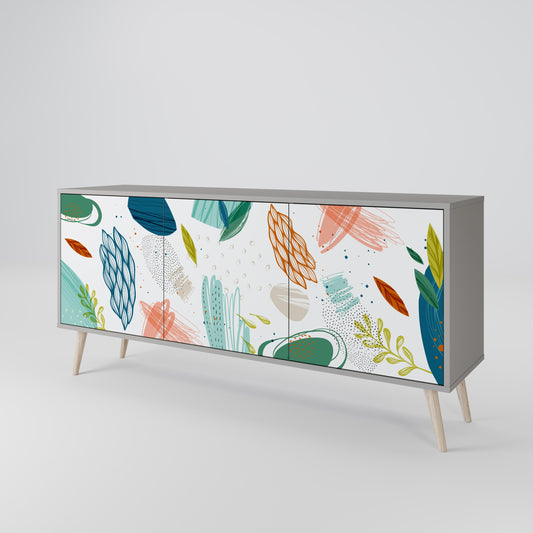 Credenza BOTANICAL HURRICANE a 3 ante in finitura grigia