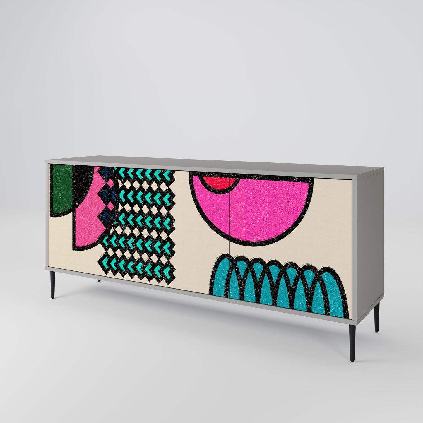 GEOMETRIC RHAPSODY 3-Door Sideboard in Grey Finish