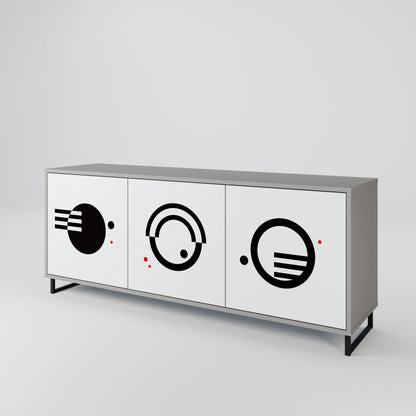Credenza a 3 ante con combinazione bianco e nero, finitura grigia