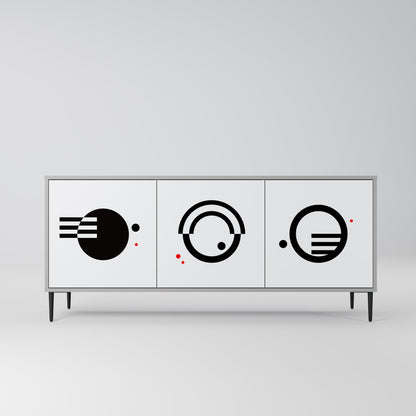 Credenza a 3 ante con combinazione bianco e nero, finitura grigia