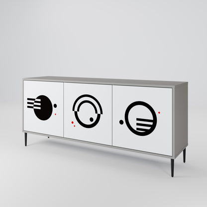 Credenza a 3 ante con combinazione bianco e nero, finitura grigia
