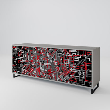 Credenza BROKEN LINES a 3 ante in finitura grigia