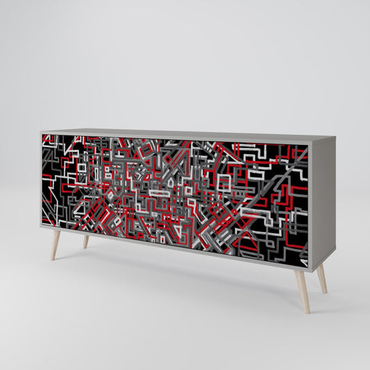 Credenza BROKEN LINES a 3 ante in finitura grigia