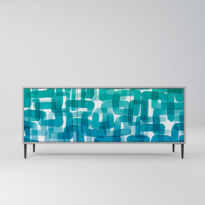 TURQUOISE RECTANGLES 3-Door Sideboard in Grey Finish