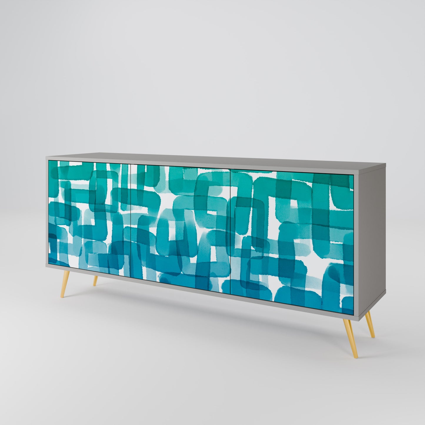 TURQUOISE RECTANGLES 3-Door Sideboard in Grey Finish
