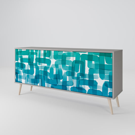 TURQUOISE RECTANGLES 3-Door Sideboard in Grey Finish