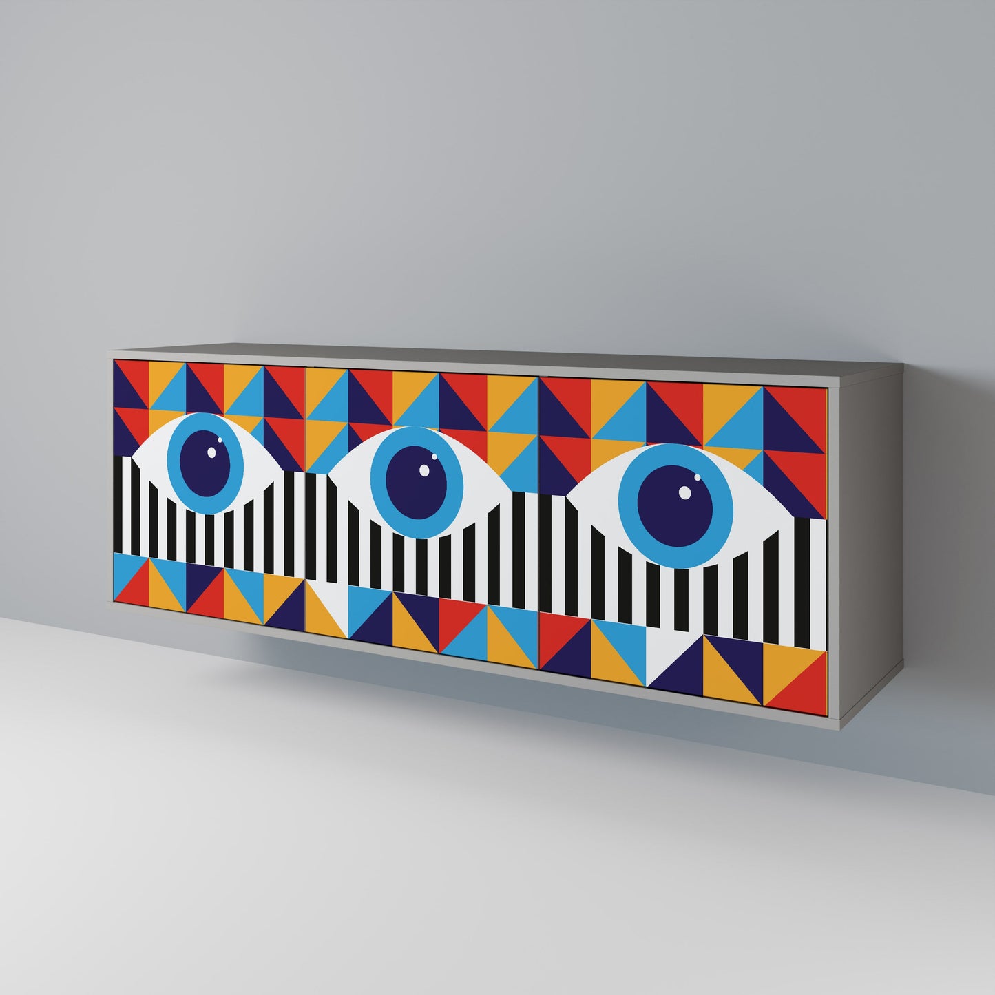 ABSTRACTION AND GEOMETRY 3-Door Sideboard in Grey Finish