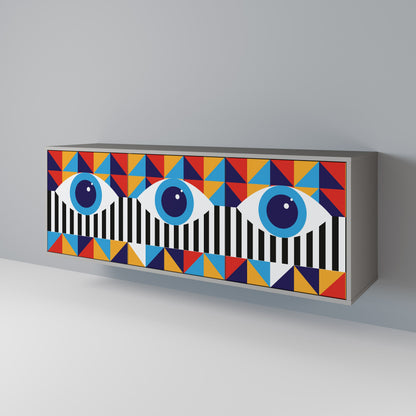 ABSTRACTION AND GEOMETRY 3-Door Sideboard in Grey Finish