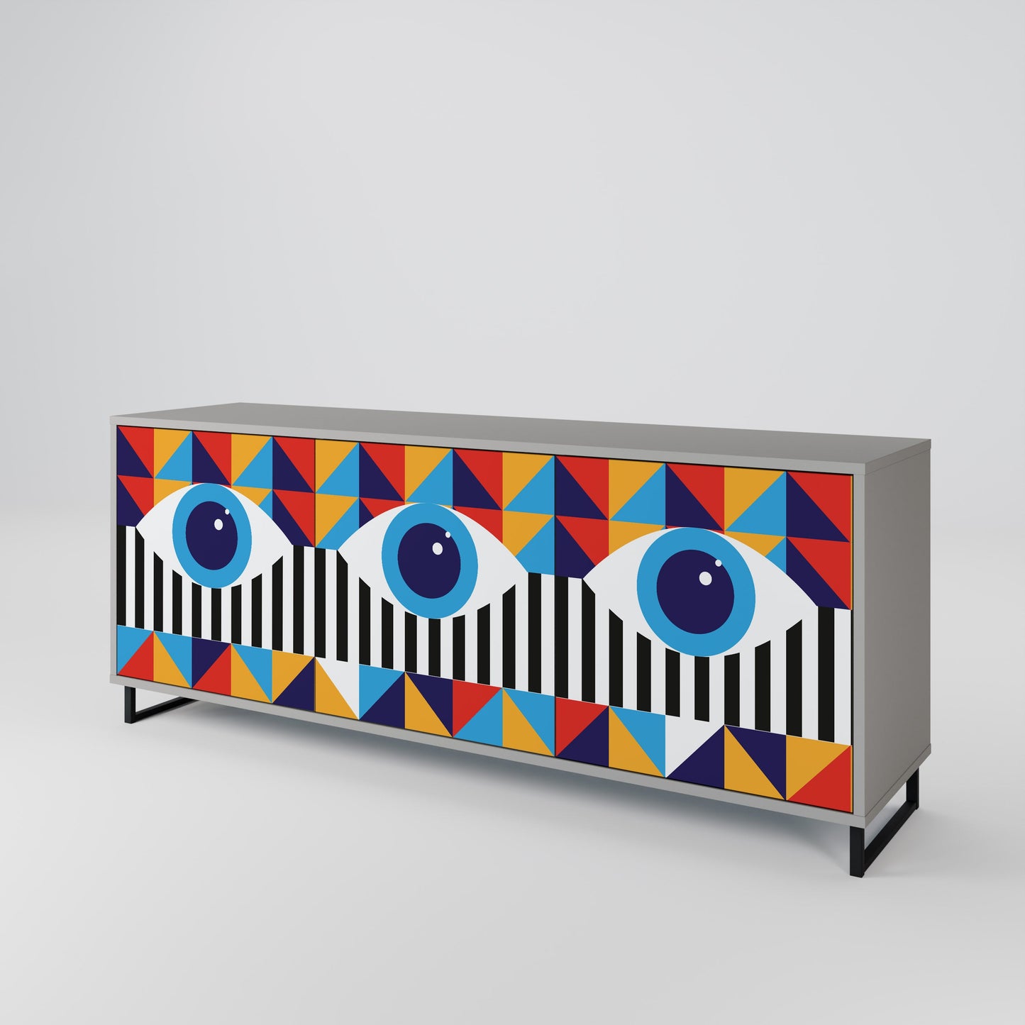 ABSTRACTION AND GEOMETRY 3-Door Sideboard in Grey Finish