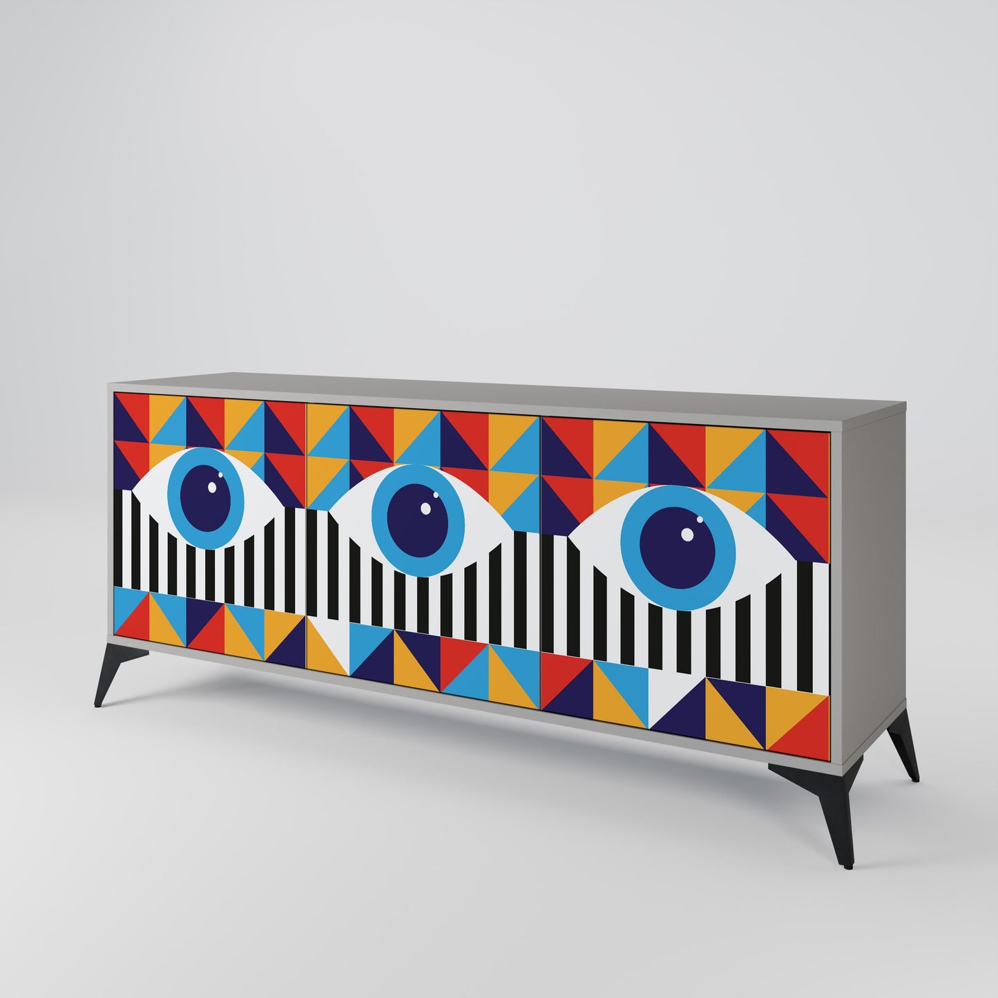 ABSTRACTION AND GEOMETRY 3-Door Sideboard in Grey Finish