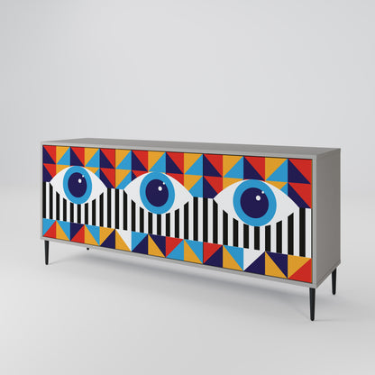 ABSTRACTION AND GEOMETRY 3-Door Sideboard in Grey Finish
