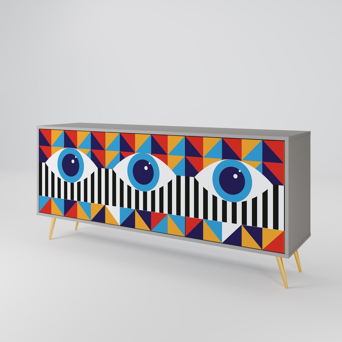 ABSTRACTION AND GEOMETRY 3-Door Sideboard in Grey Finish