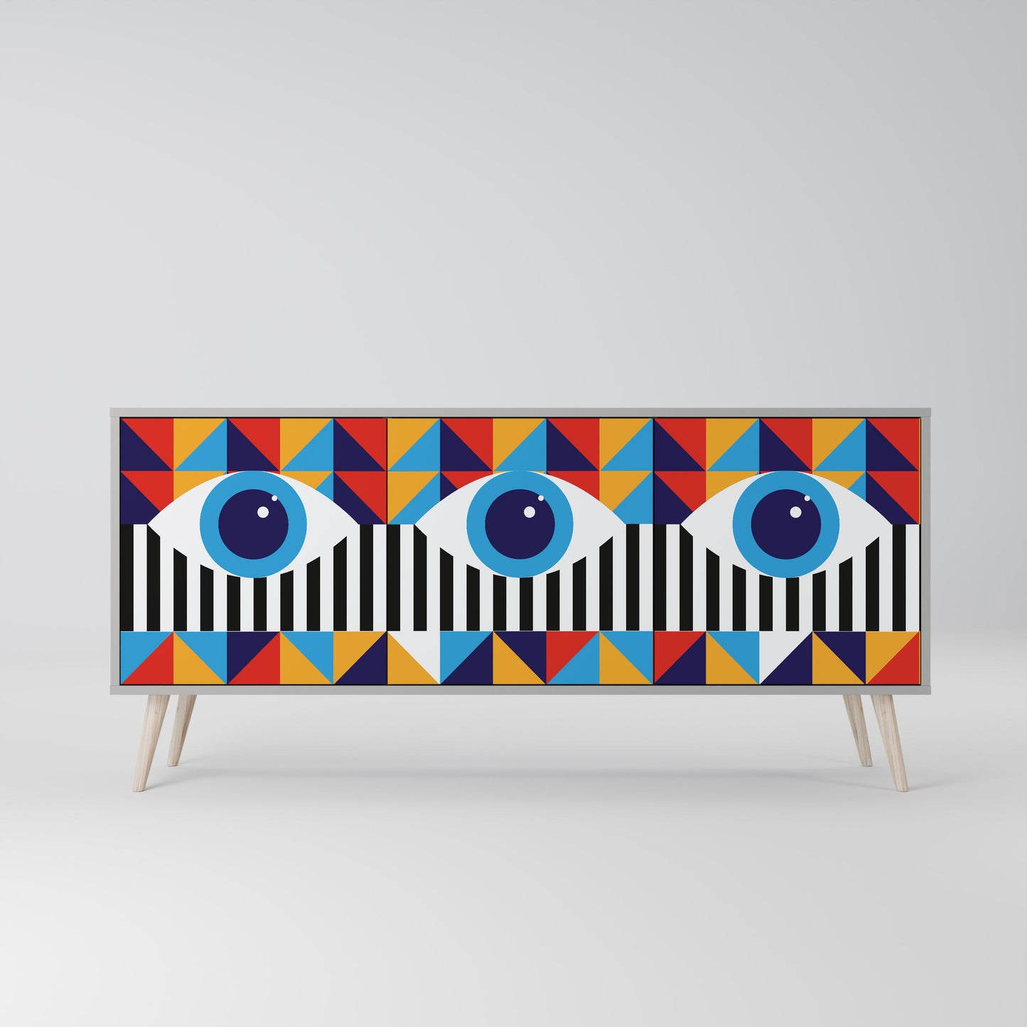 ABSTRACTION AND GEOMETRY 3-Door Sideboard in Grey Finish