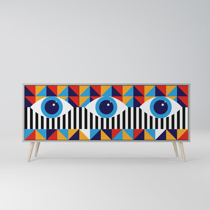 ABSTRACTION AND GEOMETRY 3-Door Sideboard in Grey Finish
