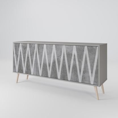 SOLID ZIG ZAG 3-Door Sideboard in Grey Finish