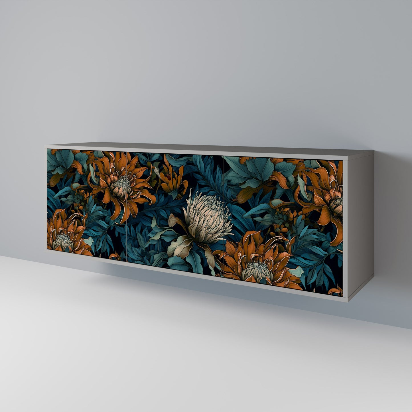 MORNING BLOOM 3-Door Sideboard in Grey Finish