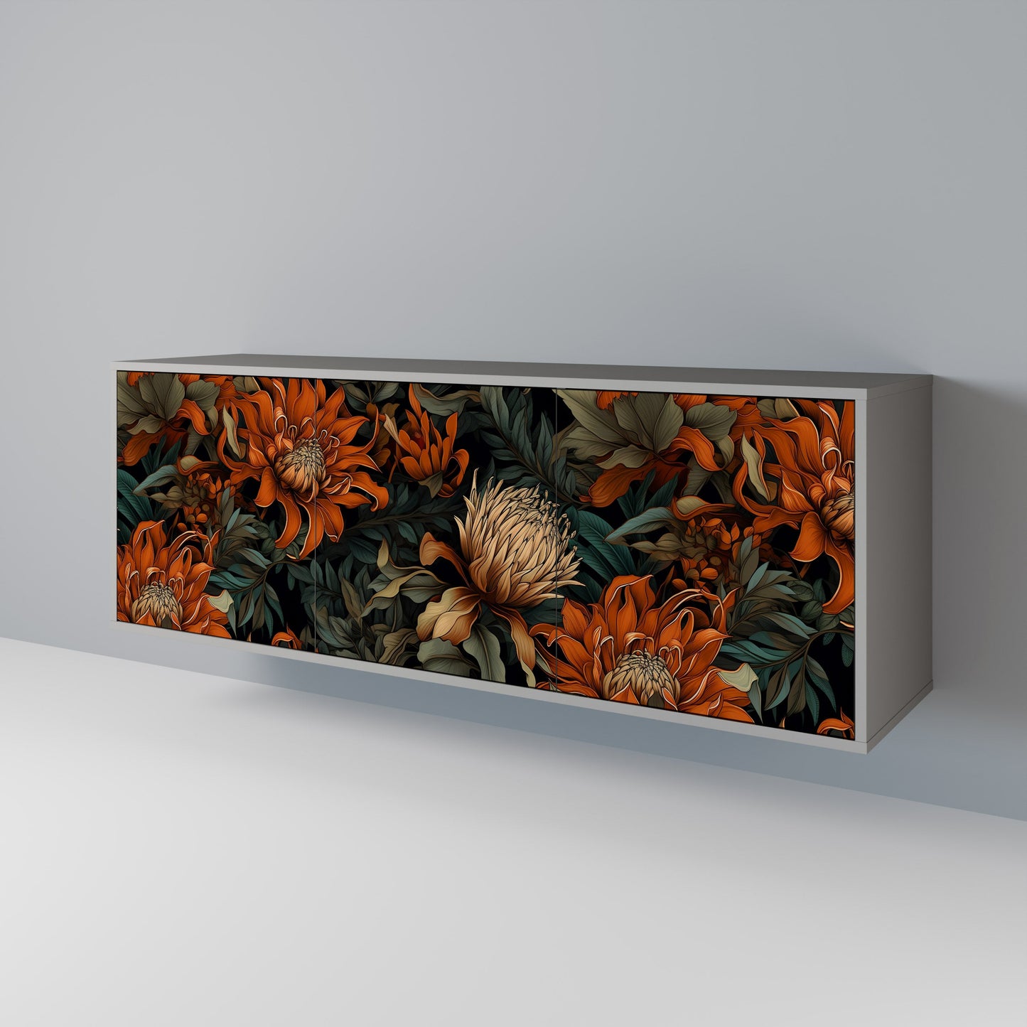 Credenza a 3 ante DAWN BLOOM in finitura grigia