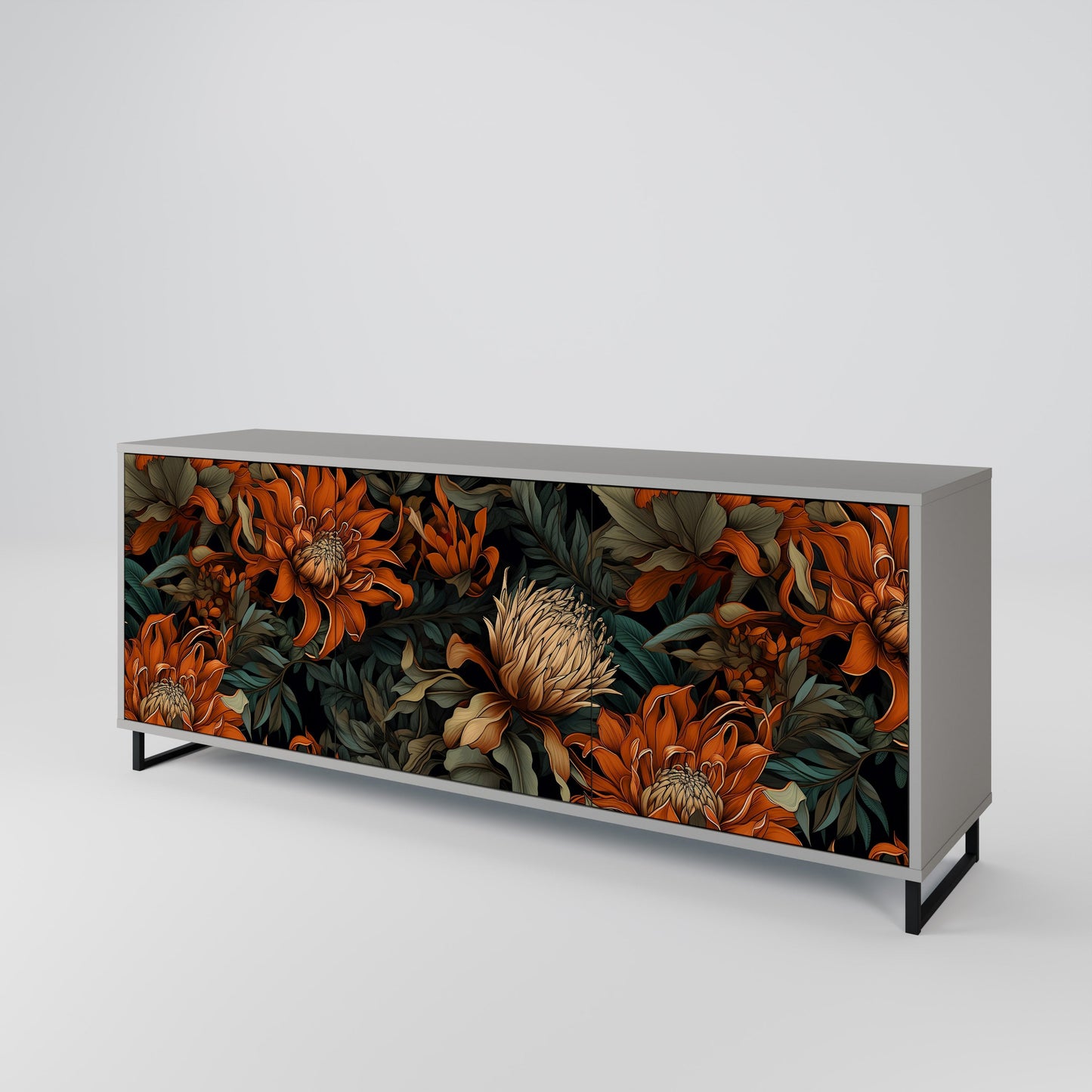 Credenza a 3 ante DAWN BLOOM in finitura grigia