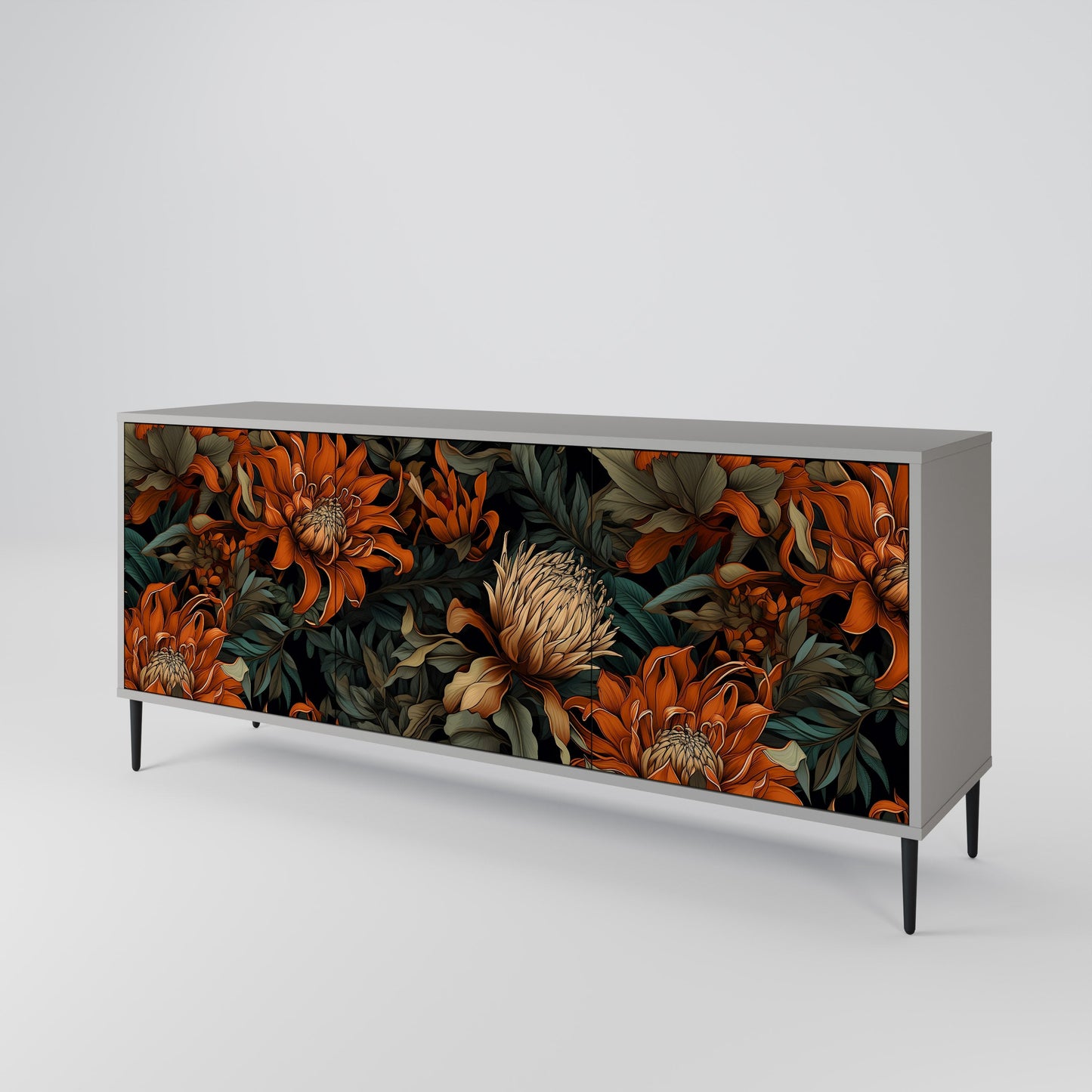Credenza a 3 ante DAWN BLOOM in finitura grigia