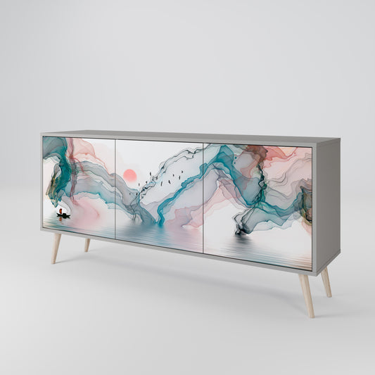 VELVET CROSSING 3-Door Sideboard in Grey Finish