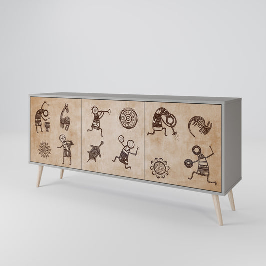 AFRICAN STYLE 3-Door Sideboard in Grey Finish