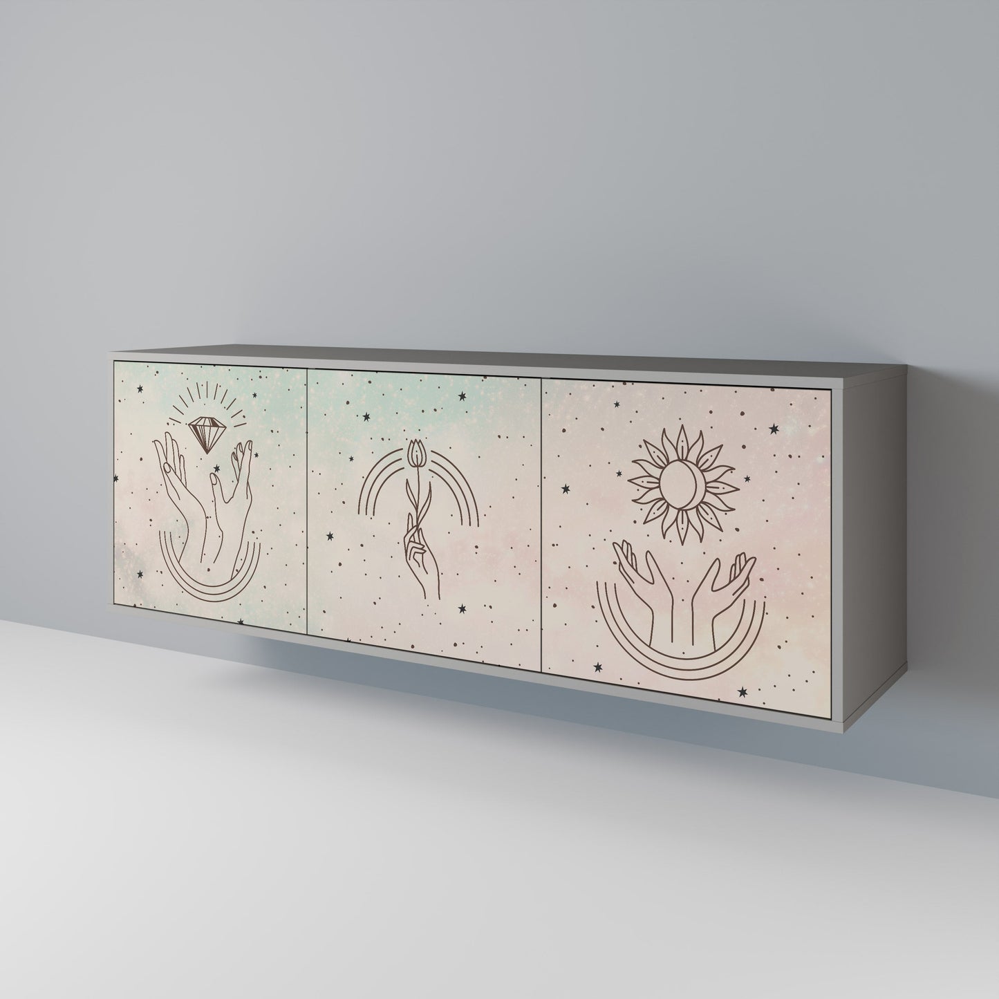 DELICATE BEAUTY 3-Door Sideboard in Grey Finish