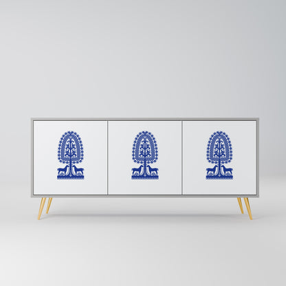POLISH FOLK ART 3-Door Sideboard in Grey Finish